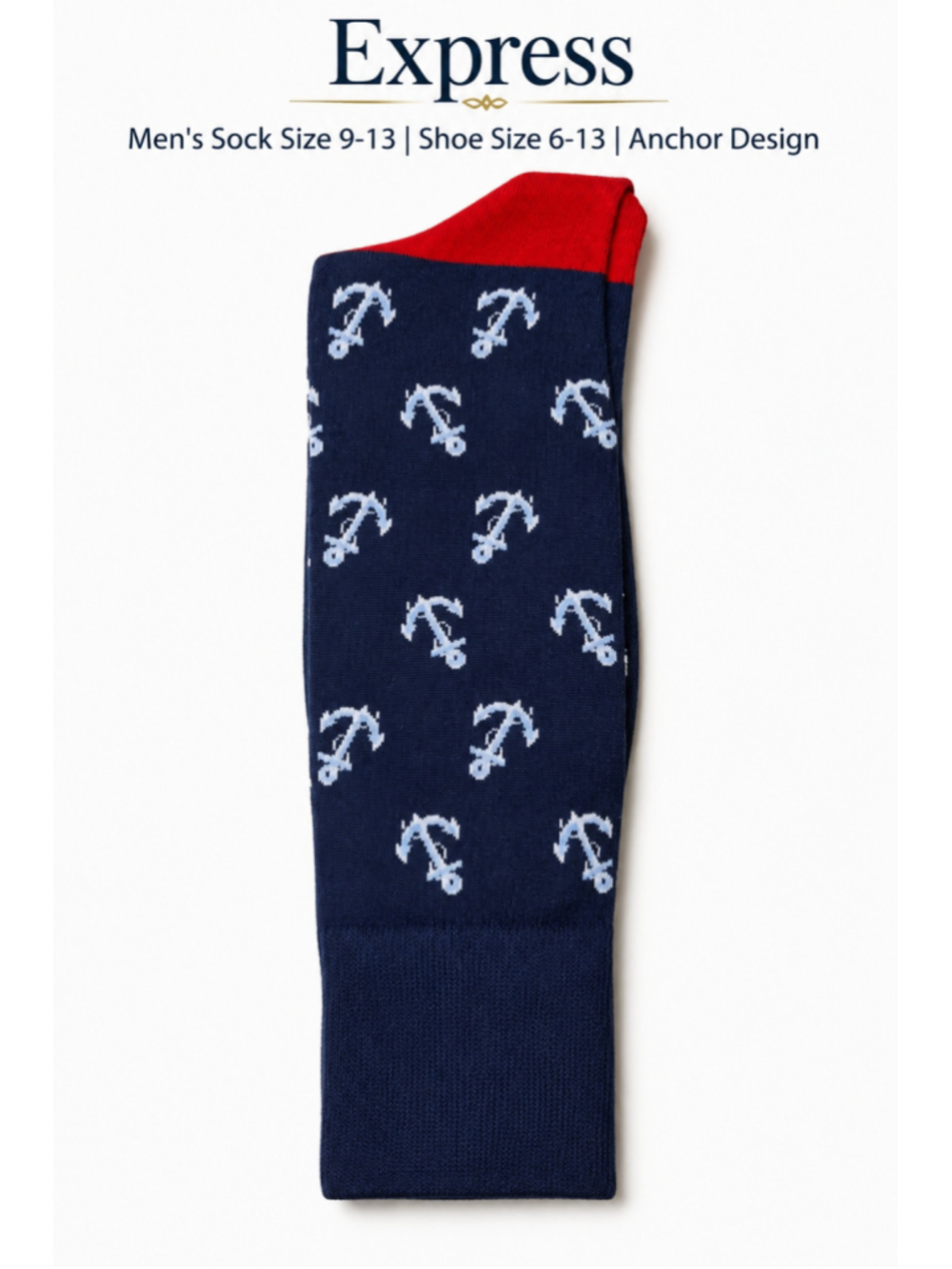Express Men’s Anchor Dress Socks Navy Red Cotton Blend Size 9-13 NWT